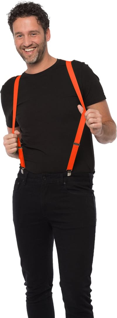 Partychimp Bretels Neon Oranje Carnavalskleding Heren WK Voetbal Oranje Kleding Carnaval Accessoires - 3 cm Breed - Neon Oranje - Polyester