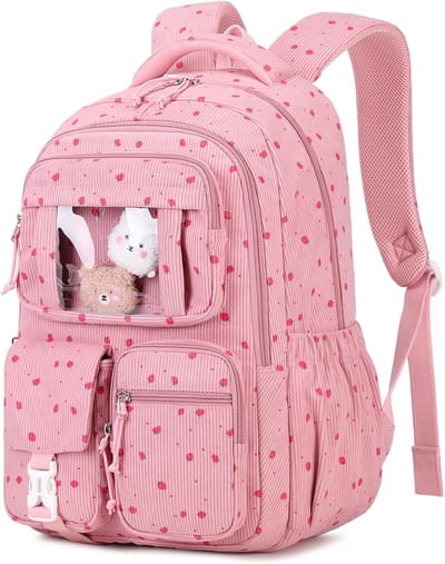 YAGXIG Kinderrugzak - Schooltas voor meisjes - Lichtgewicht - Grote capaciteit - Geschikt voor middelbare scholieren - Schooltas - Basisschoolleerlingen - Roze - Leuk - Cadeau voor de start van het schooljaar