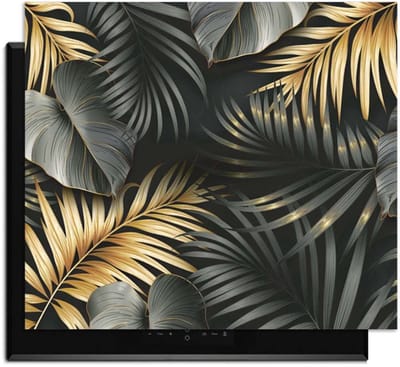 KitchenArt - Golden Palms – Inductie Beschermer - 52x35 cm - Kookplaat Beschermer - Luxe Afdekplaat Inductieplaat - Anti-slip & Oprolbaar - Beschermmat Inductiekookplaat