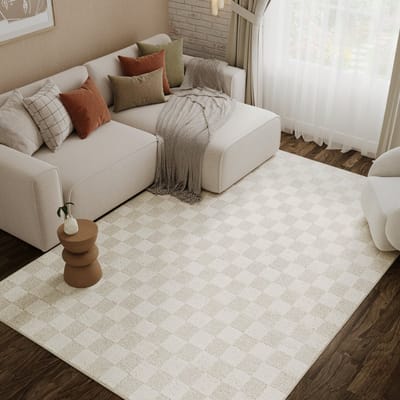 Tapiso Terra Vloerkleed - Woonkamer & Slaapkamer - Laagpolig Tapijt - Geometrisch Patroon met 3D-Effect - Crème Wit - OEKO-TEX - 80x150