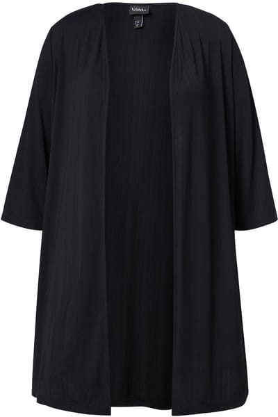 Ulla Popken - Dames - Lange jas ribjersey open model V-hals - Zwart - Maat 50+