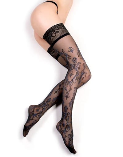 Ballerina Fantasy - Hold-up panty met decoratief element - Polyamide - Zwart/blauw - Maat L/XL