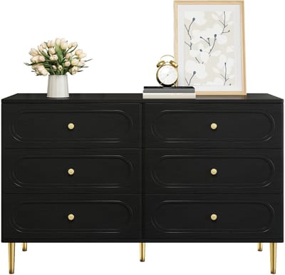 Dressoir - 6 Lades - Ovale Details met Metalen Poten - Hout - Naturel