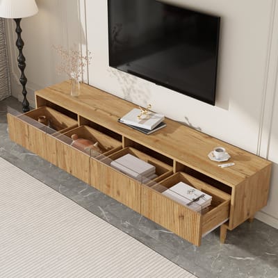 Moderne houten tv-kast 178 x 35 x 45 cm - minimalistisch ontwerp - enorm opbergruimte - 4 lades - Houtkleur