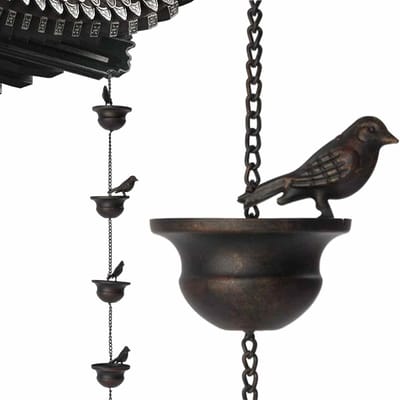 Regenketting - Watergeleider - Dakgoot decoratie - Met vogeldecoraties - 2.4 meter - Brons