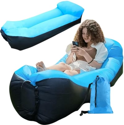 1 stuk - Opblaasbare zitzak - Waterdicht en lekvrij - Camping loungestoel - Outdoor hangmat - 70*190-220cm - Geschikt voor strandwandelingen en ontspanning in de buitenlucht - Zwart en blauw