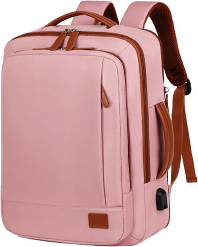 Unisex laptoprugzak voor op reis met grote capaciteit – Uitbreidbaar – Waterbestendig – Casual dagrugzak – Voorzien van USB-oplaadpoort en vak voor natte/droge spullen – Geschikt voor zaken en vrije tijd – Roze