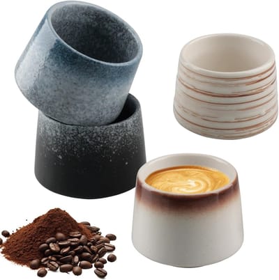 Set van 4 Hoogwaardige Cappuccino en Espresso Kopjes van Steengoed, Dikke Wanden, Vaatwasmachinebestendig, Modern Ontwerp, Perfect als Cadeau