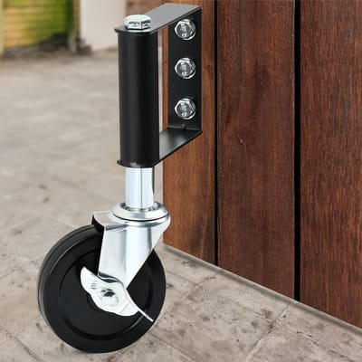 Caster wiel met remmen 10 cm veerbelaste poort zwenkwielen voor hek houten poort, robuuste rubberen poortwiel, met universele montageplaat, capaciteit 100 kg