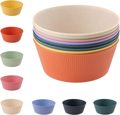 Grote onbreekbare kommenset van lichtgewicht, geïsoleerd materiaal voor veilig gebruik in vaatwasser en magnetron, ideaal voor salade, soepen en pasta (8 stuks, 1500 ml)