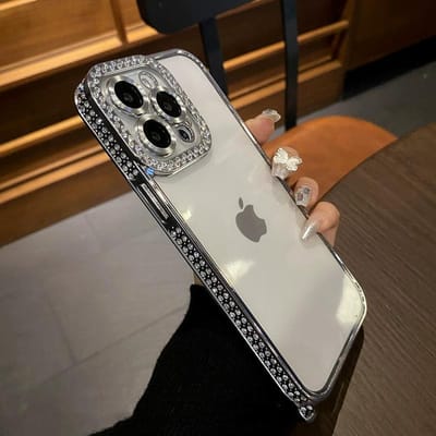 Luxe Diamant Glitter Transparant Zacht Hoesje Voor iPhone 11 12 13 14 1516 Pro Max Plus Bling Mode Schokbestendig Strass Hoesje For iPhone 16 Pro Max beige