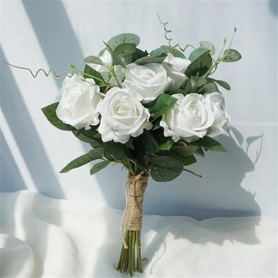 Bruidsboeket Kunstbloemen - Decoratie Boeket - Bruiloft Decoratie - Handgemaakt Ontwerp - 25cm Doorsnede 33cm Hoog - Wit