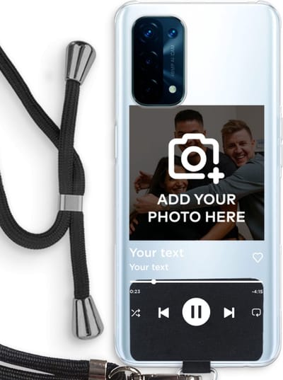 Gepersonaliseerd - Case Company® - Hoesje met koord geschikt voor Oppo A74 5G hoesje met Koord - Music Player - Telefoonhoesje met Zwart Koord - Bescherming aan alle Kanten en Over de Schermrand