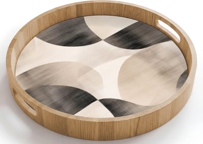 Dienblad rond 40x40 cm - Schootdienblad hout - Grillige vormen - Subtiele overgangen - Dynamisch - Borrelplank rechthoek - Plateau houten dienbladen