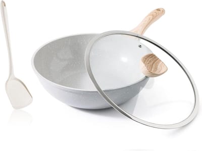 Keramische Wokpan - Antiaanbak Wok - Gezond Koken - Geschikt Alle Kookplaten - 30 cm - Grijs