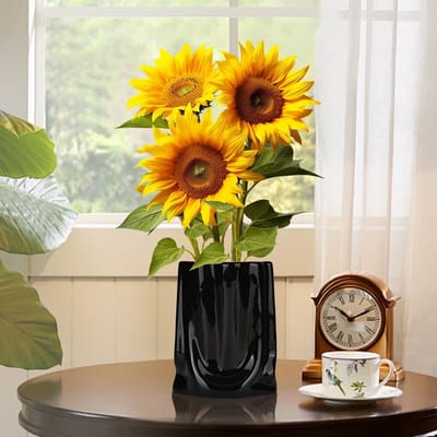 Vaas, 18 cm, voor moderne woonkamerdecoratie, bloemenvaas voor tulpen, rustieke tafeldecoratie, zwart