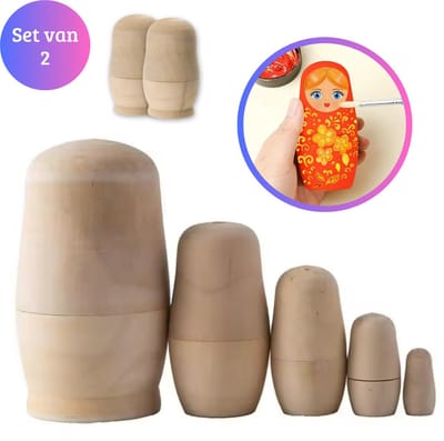 Janse® Houten Matroesjka poppen set van 2 - Pop van hout 5 in 1 - Nesting dolls 2 x 5 in 1 - Houten poppetjes - Peg dolls - Russische nesting dolls - Babushka poppen