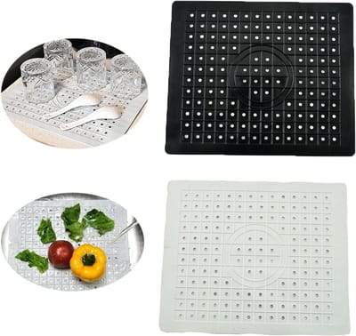 Drainerende Mat voor Keuken, Silicone Bescherming voor Spoelbak en Werkblad, Set van 2 (Wit, Zwart)