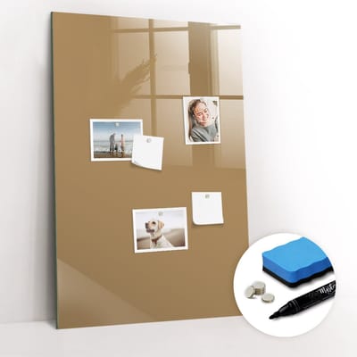 Tulup Whitebord - Kleur Donkerbeige Magneetbord - 60 cm x 90 cm - Magnetisch Wandbord - Design Memobord - Foto Magneetbord - Ideeënbord Thuiswerkplek - Inclusief Gratis Magneten & Marker & Spons - Memo Magneetbord - Memobord Keuken