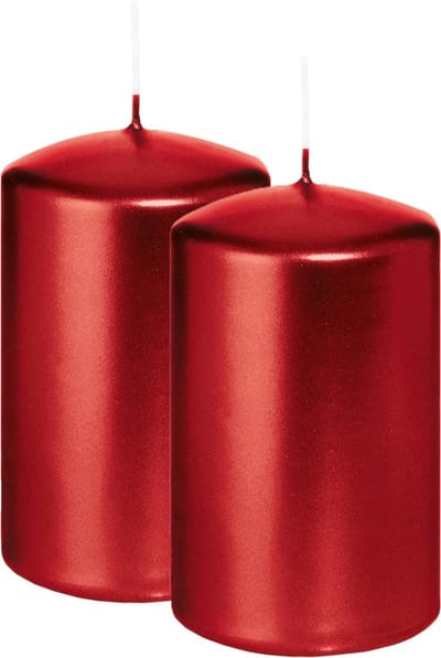 Wiedemann Cilinderkaars/stompkaars - 2x - metallic rood - 6 x 8 cm - 29 branduren - zuilkaarsen