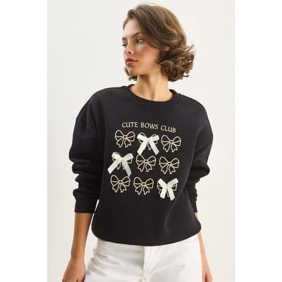 Geribbelde Bedrukte Ronde Hals Lange Mouwen Sweatshirt