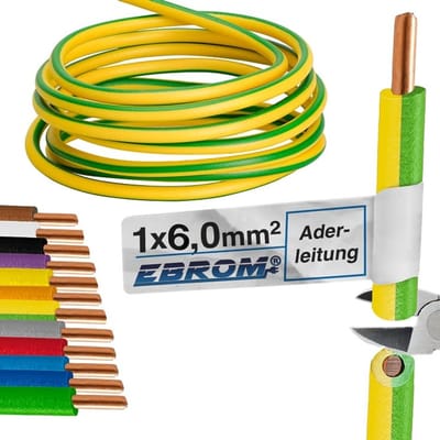 Aardingskabel H07V-U 6 mm² Groen/Geel - Flexibele Lengtes Beschikbaar van 5 tot 150 Meter - 25 Meter Beschikbaar