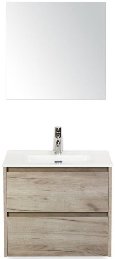 Dante Badmeubelset 60 cm - Craft Oak - Keramische Wastafel Wit Cover met Spiegel