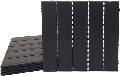 WPC vloertegel MCW-E20, houtlook balkon/terras, 3D structuur lineair ~ 4x elk 50x50cm = 1m², antraciet reliëf