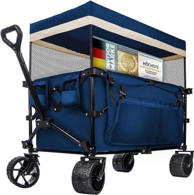 RVV® Bolderkap Opvouwbaar Luchtbanden - Bolderkar - Bolderkar Opvouwbaar - 150 kg - met Dak- Blauw- 90cm x 50cm x 10cm