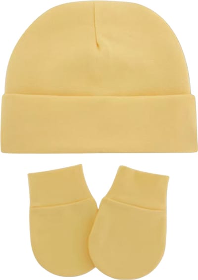 Babymutsje met Krabwantjes – Set – 100% Katoen – Voor Pasgeboren Baby (Honinggoud)