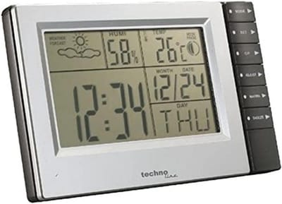 Weerstation Binnen - Weersvoorspeller Buiten - Weersvoorspelling Thuis - Maanfasen Weergave - 19.5 x 12.8 cm - Zwart