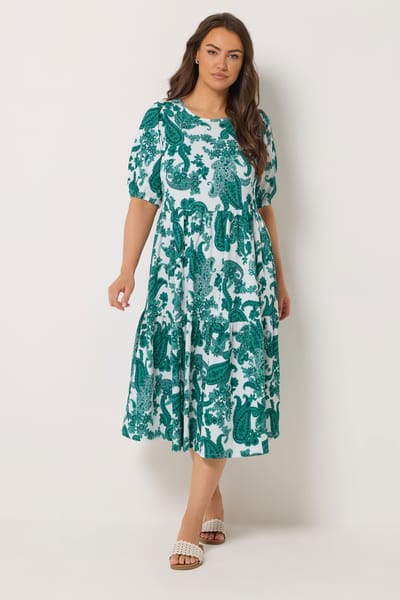 Yours Groene Gelaagde Midijurk Met Paisleyprint Size 42