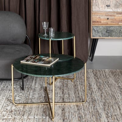 Housecraft Living Timpa Salontafel Rond 70 cm Marmer Groen/ Goud