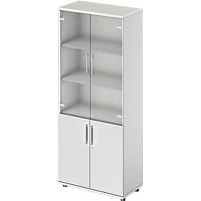 Schäfer Shop Genius combikast TETRIS WOOD, 5 OH, H 1910 mm glas- en draaideuren, hoogte incl. glijders, lichtgrijs