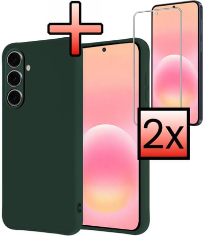Hoesje - Met 2x Screenprotector - Geschikt voor Samsung Galaxy A57 - Sterk & Shockproof - Back Cover - Siliconen Case - Telefoon Hoes - Donkergroen