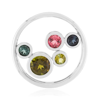 Cavill - Zilveren Hanger 925 Sterling Met 0,451 ct Braziliaanse Groene Toermalijn - 0,869 ct Totaal Multi Kleuren Rond Sieraad Modern