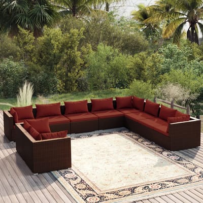 vidaXL - 10-delige - Loungeset - met - kussens - poly - rattan - bruin