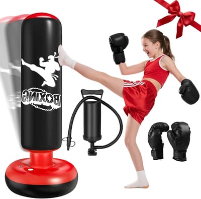 Robuuste 160 cm Opblaasbare Bokszak voor Kinderen met Bokshandschoenen - Perfect voor Karate en Taekwondo Oefeningen voor Jongens en Meisjes van 3-12 Jaar