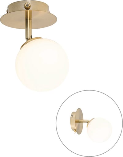 QAZQA athens-opal - Moderne Plafondlamp en wandlamp voor binnen - 1 lichts - D 15.5 cm - Goud - Woonkamer | Slaapkamer | Keuken