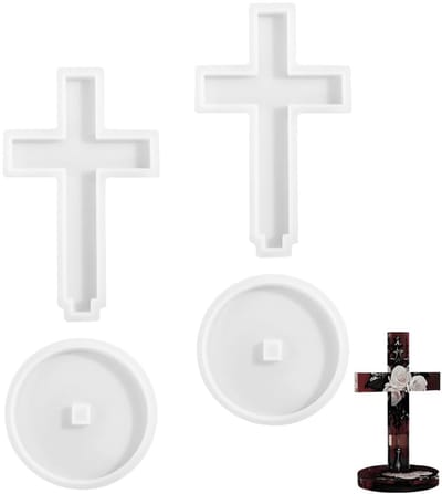 Dailygoods- Siliconen Vorm - 2 Zakjes Wit - Kruisvorm met Sokkel - 137 mm Lengte - Flexibel en Duurzaam - Voor Doe-Het-Zelf Decoratie