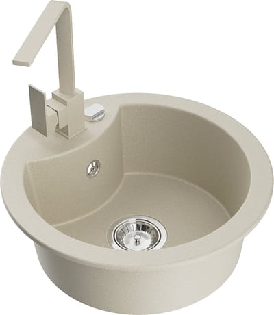 Mexen Diego granieten spoelbak met 1 kom met keukenmengkraan Rita, beige - 6512-69-670300-69
