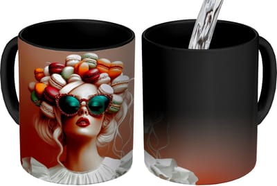 Magische Mok - Foto op Warmte Mokken - Koffiemok - Vrouw - Macarons - Bril - Magic Mok - Beker - 350 ML - Theemok