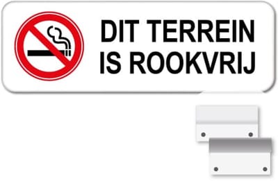 Bord Rookvrij terrein - Weerbestendig Aluminium - 40x15 cm - Bevestiging: Met muur-/ wandmontage beugels