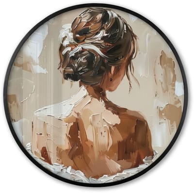 Poster in lijst Rond - Fotolijst 60x60 cm - Posters - Vrouw - Verf - Abstract - Beige - Modern - Ronde posterlijst zwart - Decoratie - Wanddecoratie woonkamer - Muurdecoratie slaapkamer