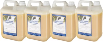 Body & Hair Milk & Honey 5 Liter - set van 4 stuks - navulling - voordeelverpakking - 2 in 1 voor lichaam en haar.