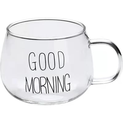 1 Pièce Tasse à Café Thé en Verre Créative Transparente Imprimée Lettres Boissons Dessert Petit Déjeuner Tasse à Lait Tasses en Verre Anse Boissons 350ml