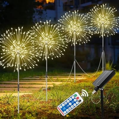 Zonnelamp voor buiten - 120 led vuurwerklicht - set van 4 - waterdicht - voor terras, tuin, gazon en paden.