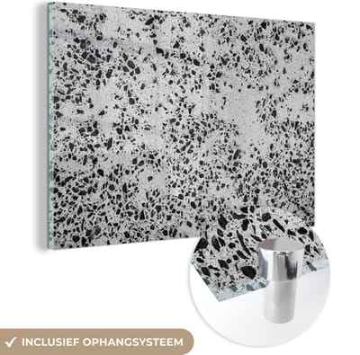 Glasschilderij - Graniet - Steen - Zwart - Wit - 150x100 cm - Foto op glas - Decoratie slaapkamer
