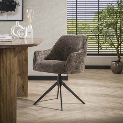 Dimehouse Set van 2 eetkamerstoelen Chia Rich Stof Taupe Draaibaar - Chenille - Scandinavisch & Basic