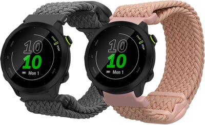 kwmobile Horlogebandjes geschikt voor Garmin Forerunner 55 / Forerunner 165 / 245 / 645 / 570 42mm - 2 x Nylon Smartwatch bandje in grijs / oudroze.
